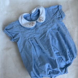 Blue Baby Bodysuit with Embroidered Collar